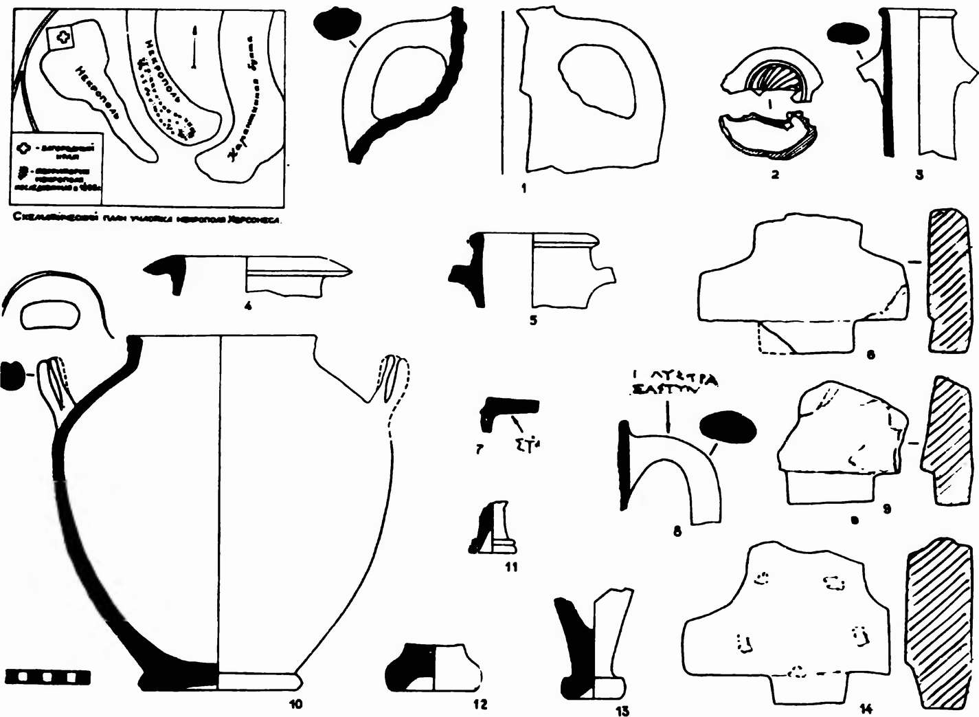 Раскопки некрополя Херсонеса. Ситуационный план и археологические находки