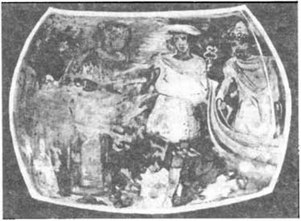 Роспись ольвийской амфоры III в. до н. э. с изображением матери с ребенком, Гермеса Психопомпа и Харона