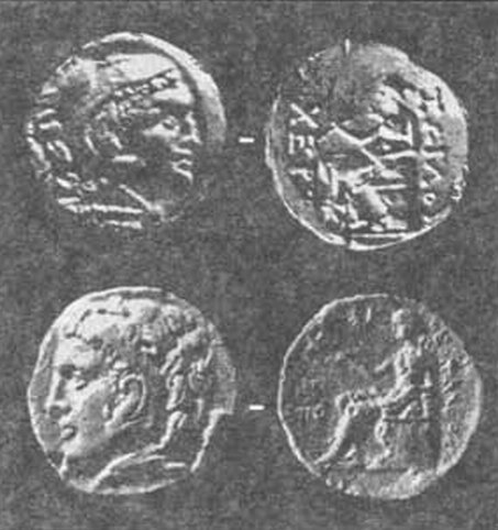 Монеты Херсонеса второй четверти III в. до н. э. с изображением Геракла и Партенос