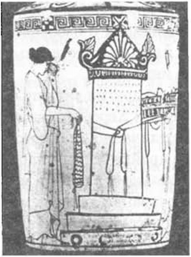 Надгробная стела на могиле. Изображение на аттическом белоглиняном лекифе