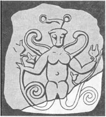 Терракотовая пластинка с изображением змееногого существа из Херсонеса (по Н.В. Пятышевой)