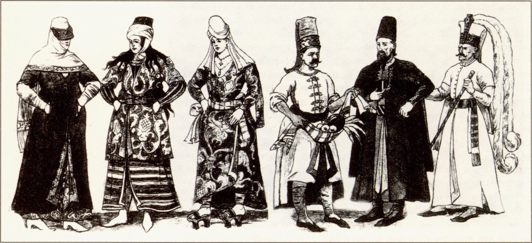 Турецкий мужской и женский костюм. XVI—XVII вв. Реконструкция В. Бруна