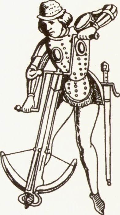Воин с арбалетом. Средневековый рисунок