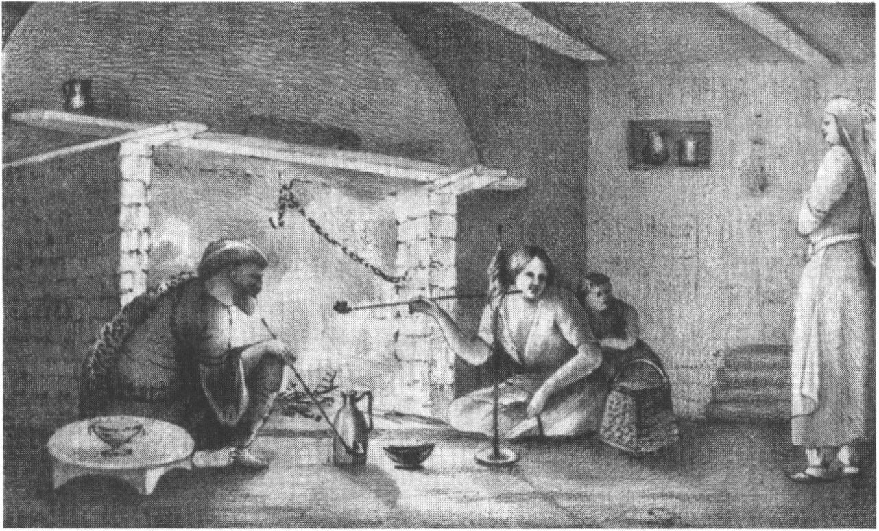 Очаг в горном доме. Литография А. Брауна по рис. Яворского. Илл. из Montandon, 1834