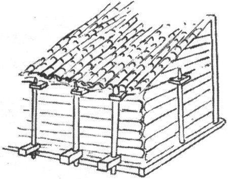 Конструкция деревянного амбара со стенами из дубовых плах в Биюк-Озенбаше. Из: Куфтин, 1925