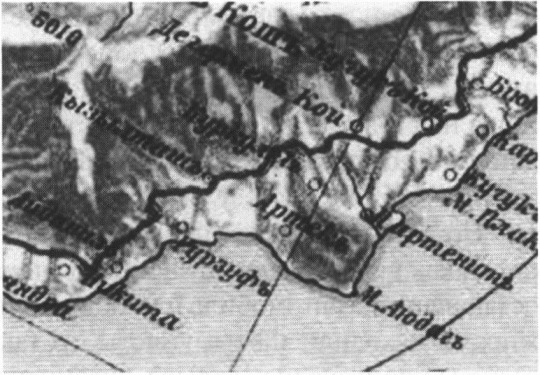 Старая карта участка Южного берега (дорога Алушта-Ялта)