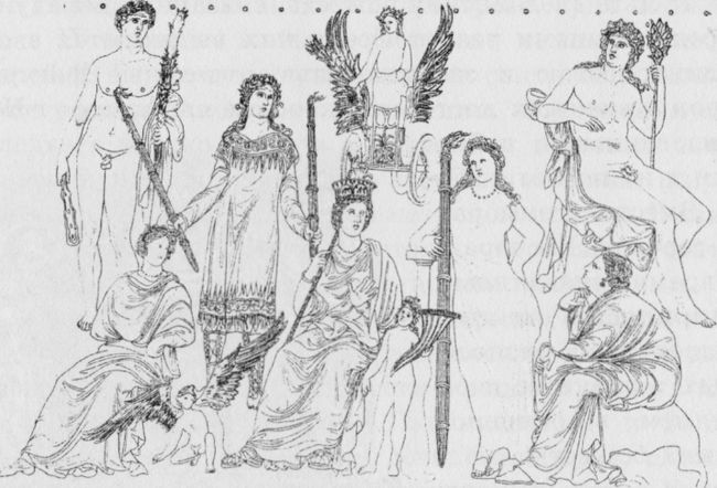Изображение элевсинских божеств на краснофигурной с позолотой ритуальной вазе. IV в. до н. э.