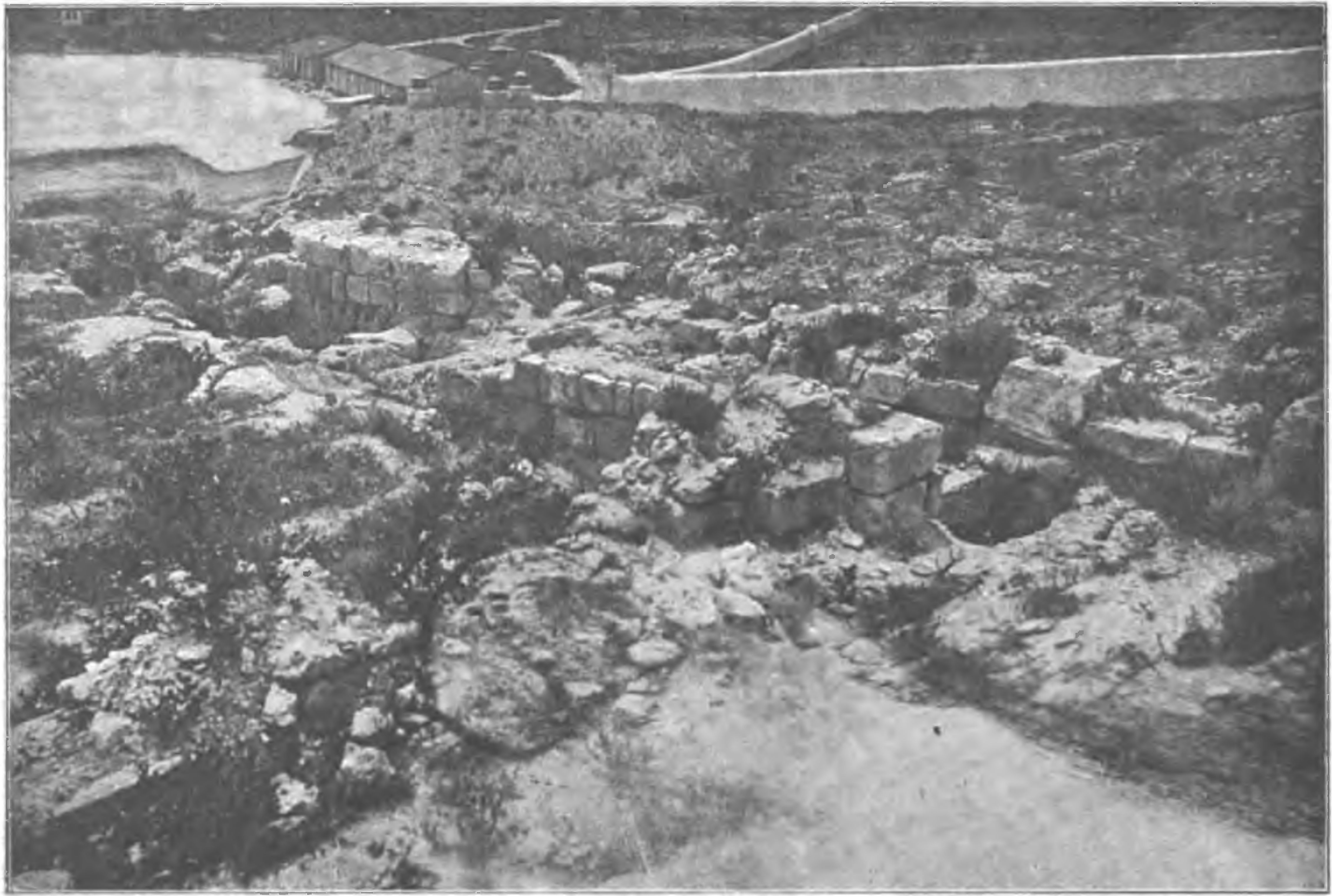 Рис. 52. Положение притвора с рядом гробниц и бутовая северная стена внутри храма от бывшей колоннады
