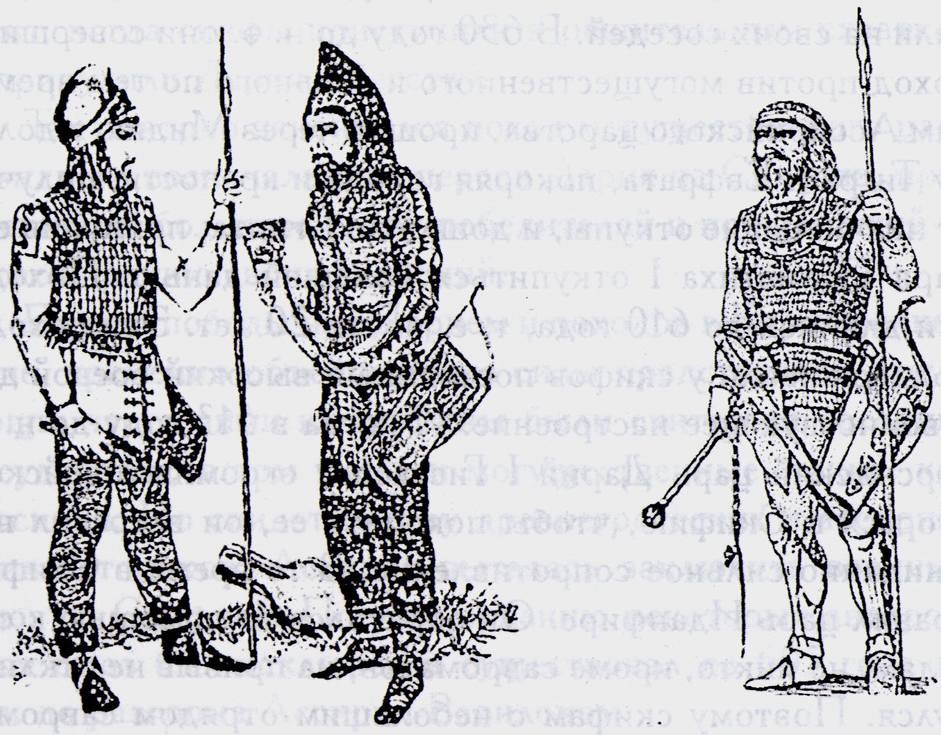 Рисунок 3. Слева — скифские воины, справа — снаряжение скифского воина