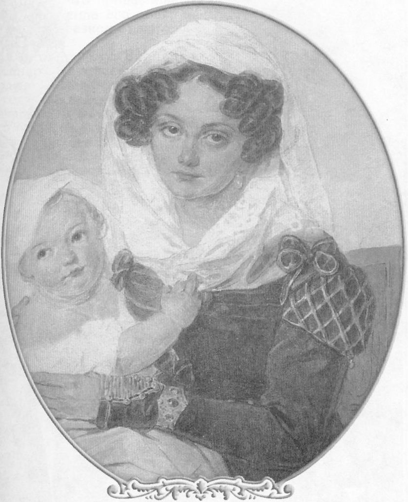 Мария Николаевна Волконская с сыном. 1826 год. Акварель П. Соколова