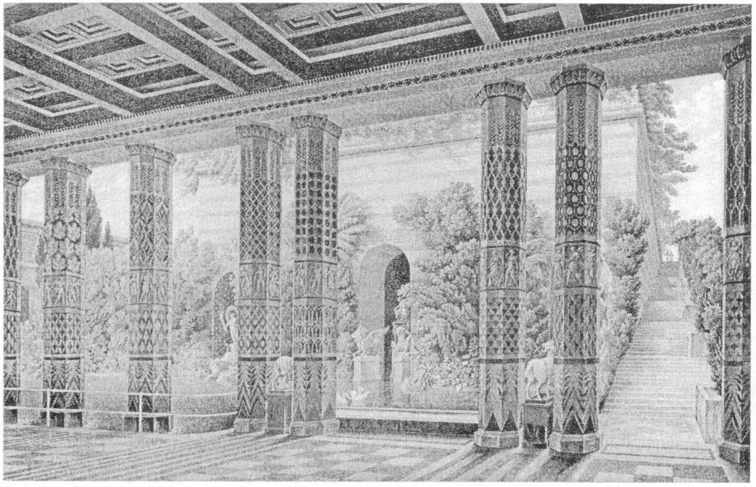 Проект дворца в Ореанде. Атриум и лестница в бельведер. Архитектор К.Ф. Шинкель