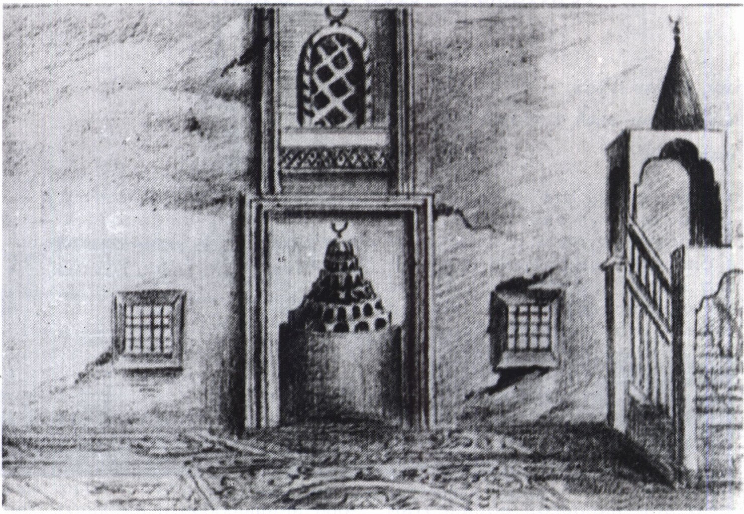 Михраб и мембер (мимбер) мечети Кебир-Джами. Рис. художника Архипова. 1890 г