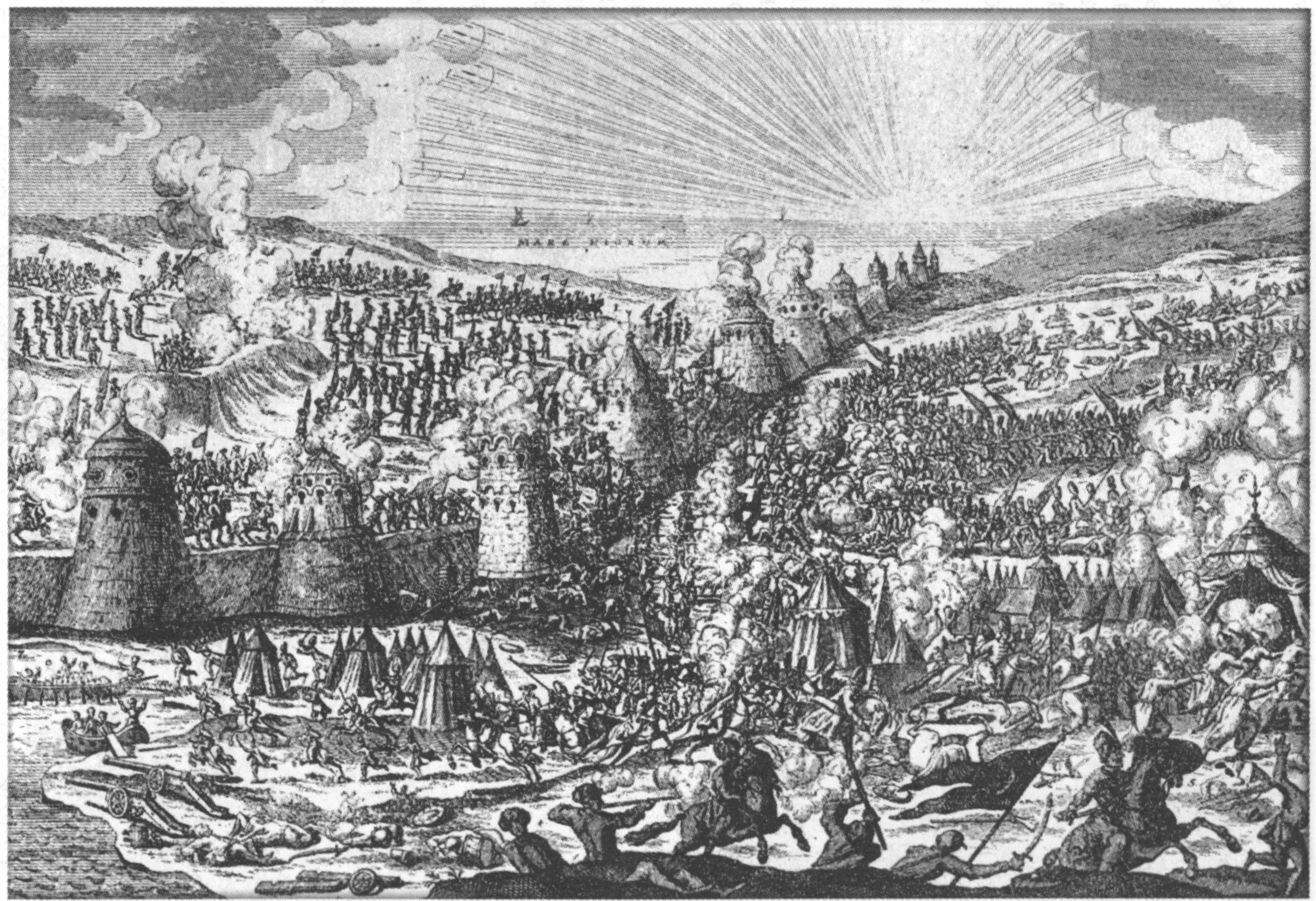 Изображение победы, одержанной графом Минихом над крымскими татарами 31 мая 1736 г. Гравюра Бека