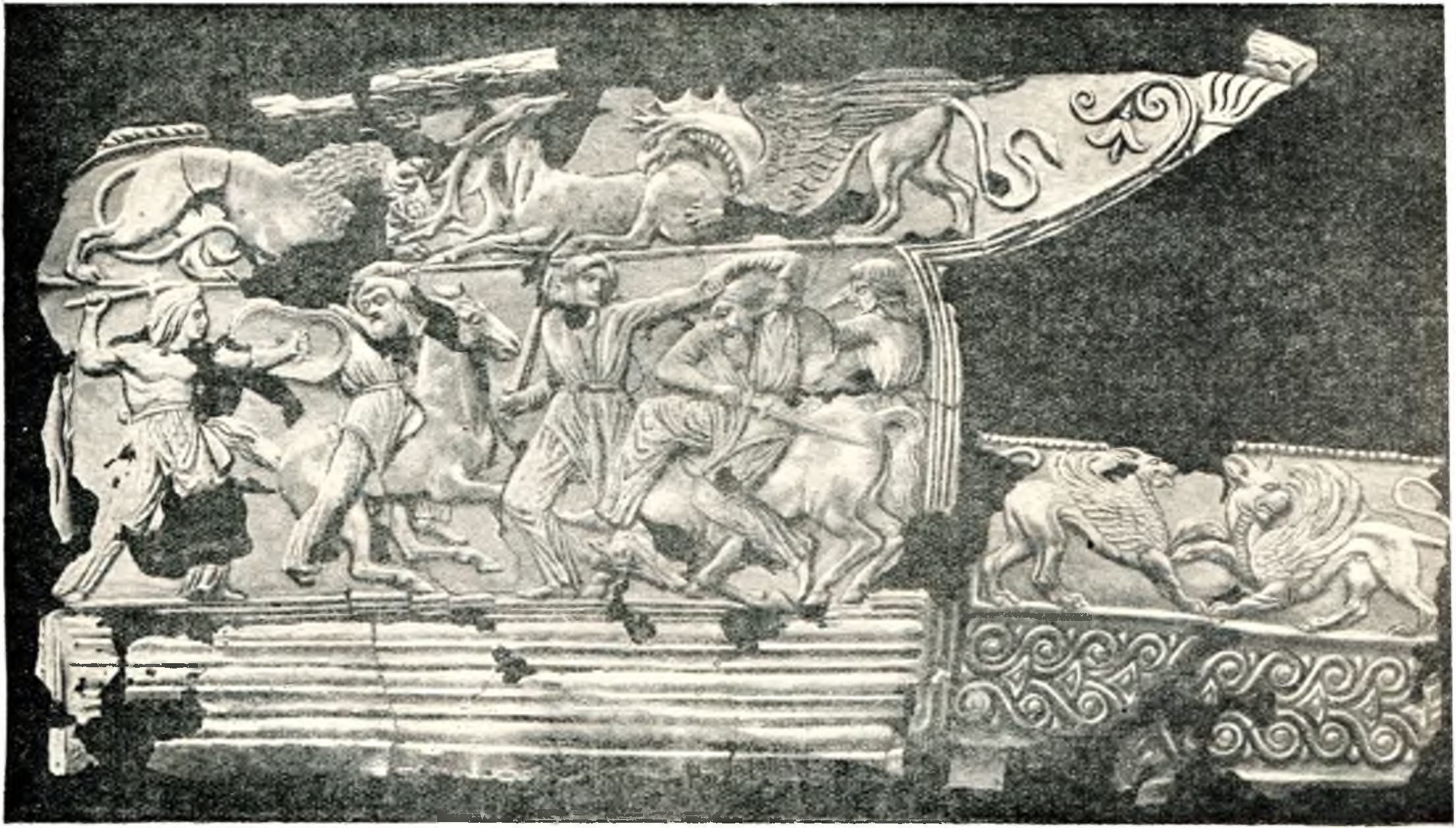 Серебряная, местами позолоченная, обивка горита из кургана Солоха, IV р. до н. э.