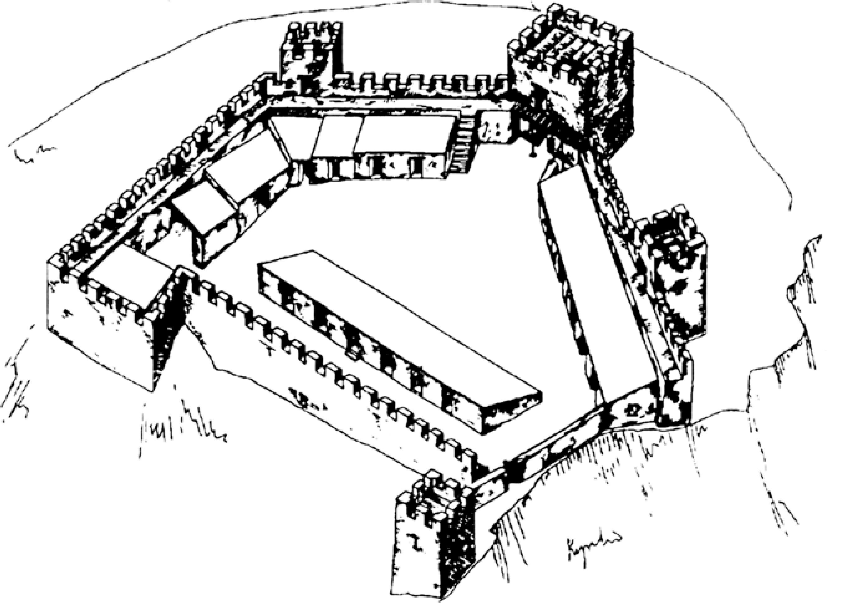 Рис. 112. Кутлакская крепость. Реконструкция по С.Б. Ланцову. Вид с юго-востока