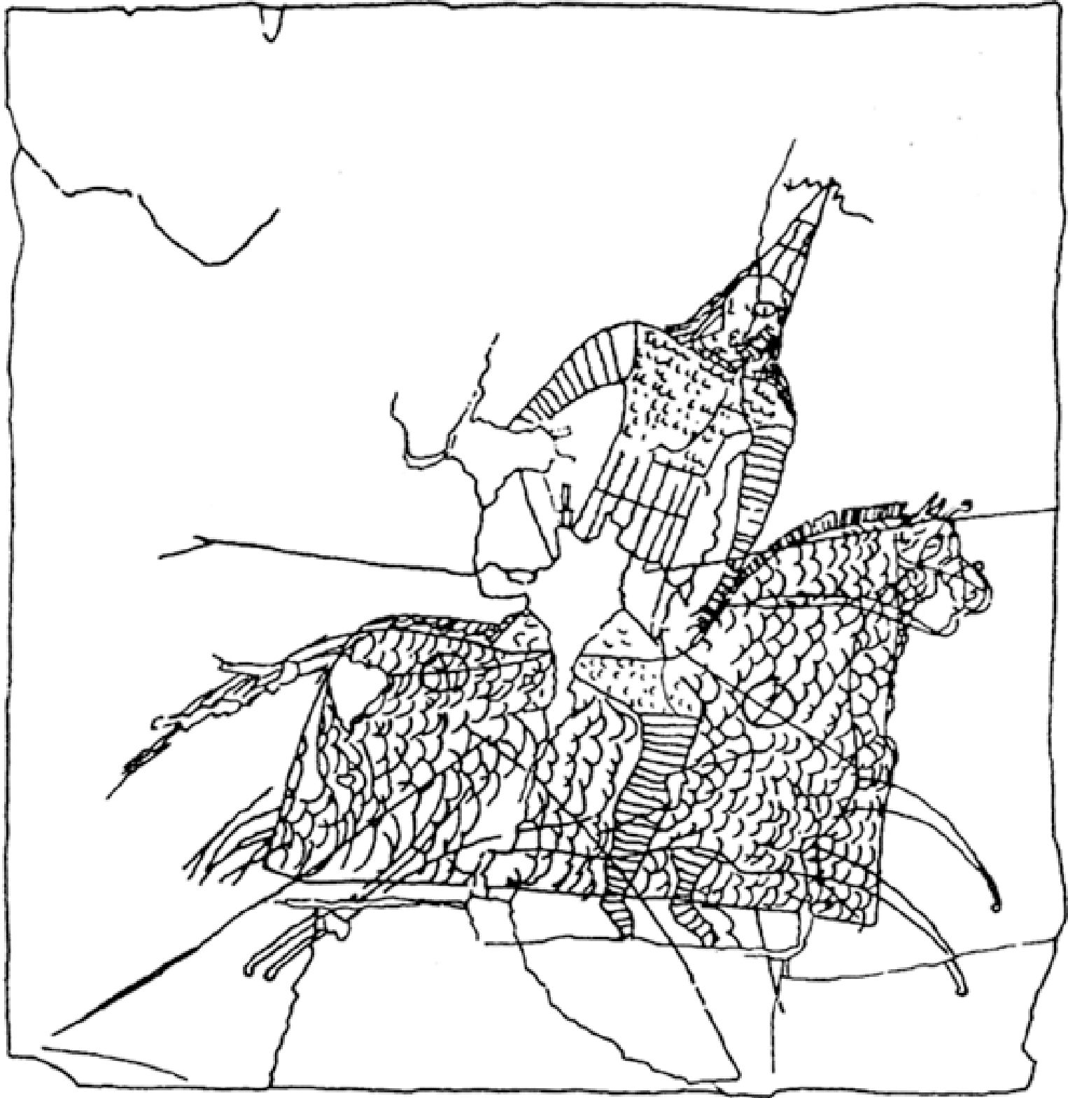 Рис. 74. Граффито с изображением катафрактария из Дура-Европос (Сирия)