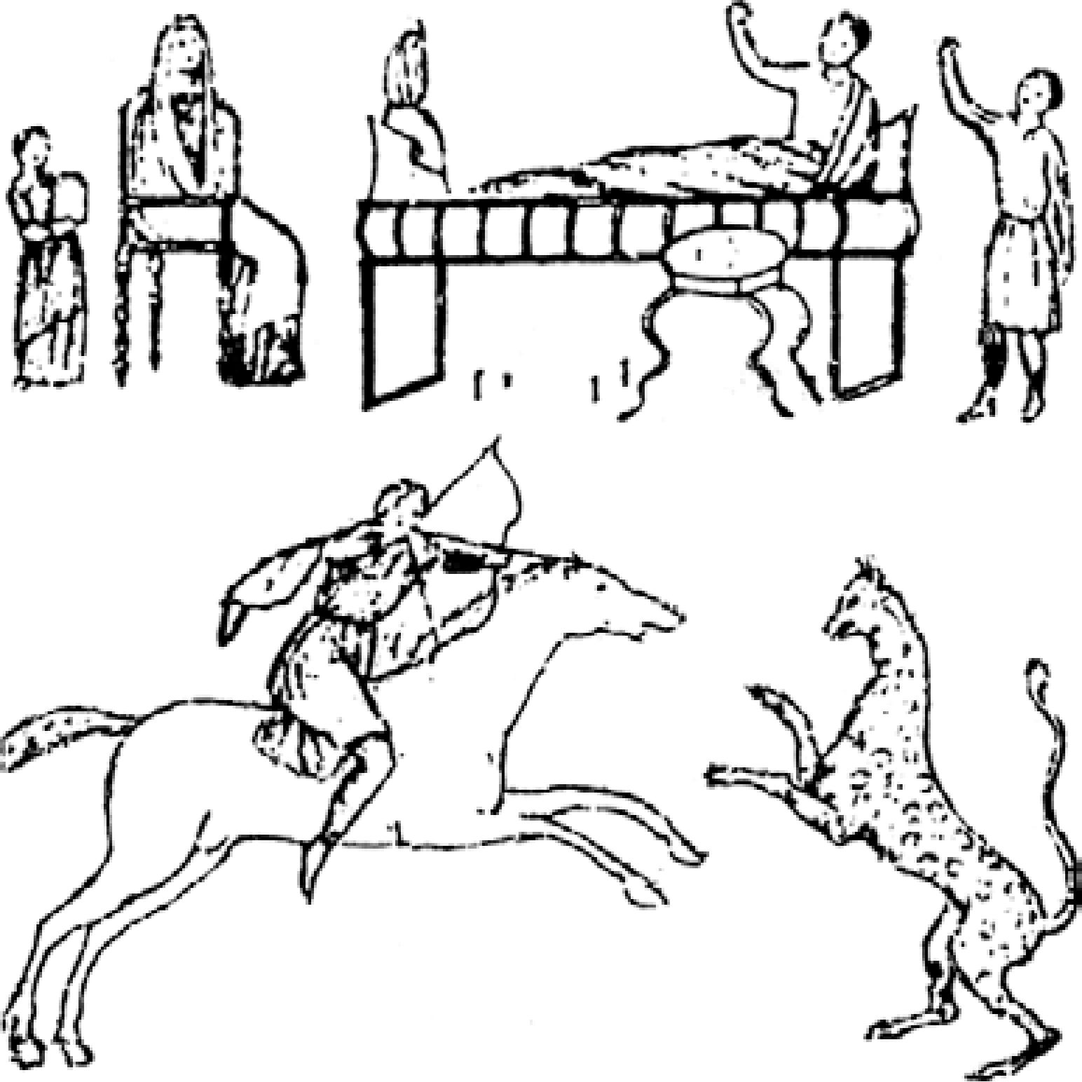 Рис. 93. Изображение всадника с луком «гуннского» типа в росписи склепа 1841 г.