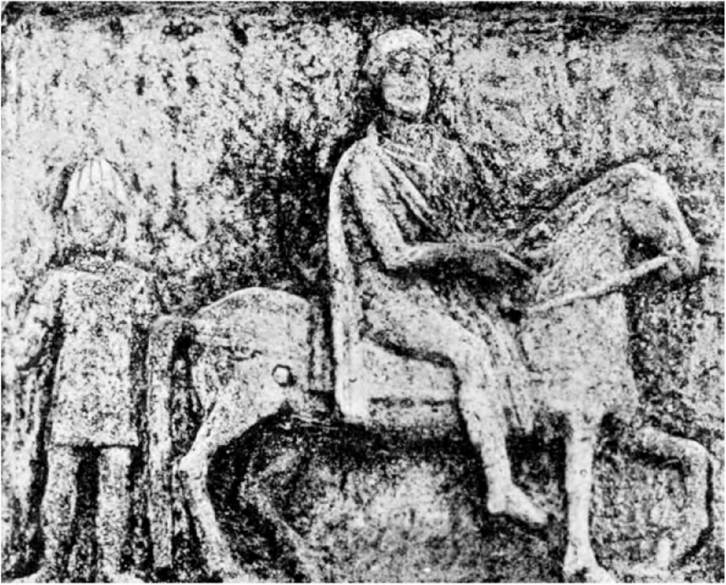 Рис. 95. Изображение воина в шлеме на стеле Менофила, сына Демострата