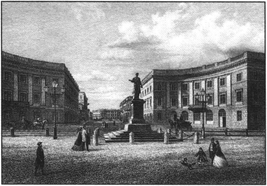 Одесса. Памятник Дюку де Ришелье. Гравюра Юлия Берндта. 1870-е гг.